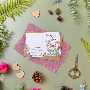 PLANTABLE SEEDED paper Save the Date invitation card, sustainable Wedding invites, Eco-friendly Biodegradable seed paper - Wildflowers