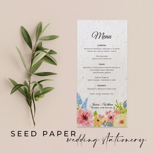 PAPEL CON SEMILLAS PLANTABLES - Un menú de boda de papel con semillas plantables, ecológico y sostenible, para un futuro verde - Summer Blooms