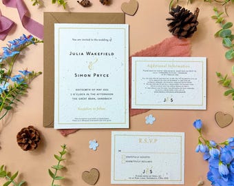 Plantable Wedding Invitations | Seed Paper Wedding Invites with Envelopes | Eco Friendly Biodegradable Stationery | Classic