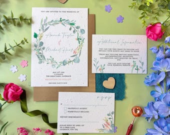 Plantable Wedding Invitations | Seed Paper Wedding Invites with Envelopes | Eco Friendly Biodegradable Stationery | Eucalyptus