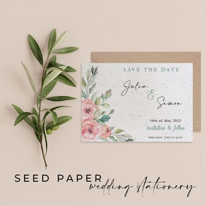 Carta PLANTABLE SEEDED Biglietto d'invito Save the Date, Inviti matrimonio sostenibili, Carta semi biodegradabile ecologica - Roseto