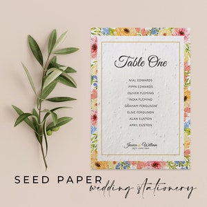 PAPIER DE GRAINES PLANTABLE Plan de sièges de mariage respectueux de l’environnement - Cartes en papier de graines plantables qui peuvent devenir un souvenir fleuri ! - Fleurs d’été