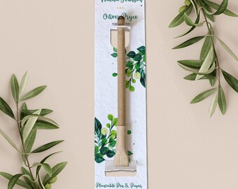 PLANTABLE PEN favour with plantable paper backing card, wedding favour, favor, gift, eco-friendly biodegradable seed paper - Foliage