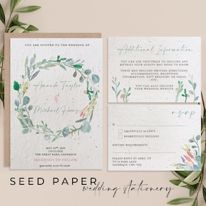 CARTÃO DE SEMENTES PARA CASAMENTO, Cartões de Sementes Plantáveis, Papelaria para Casamento, Cartões de Sementes para Convite com Envelopes, Biodegradável - Eucalipto