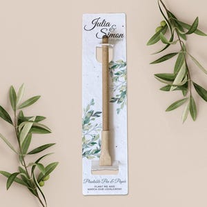 Bolígrafo para plantar con tarjeta de respaldo de papel plantable, regalo de boda, obsequio, papel de semillas biodegradable ecológico - Greenery