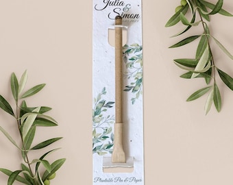 PLANTABLE PEN favour with plantable paper backing card, wedding favour, favor, gift, eco-friendly biodegradable seed paper - Greenery