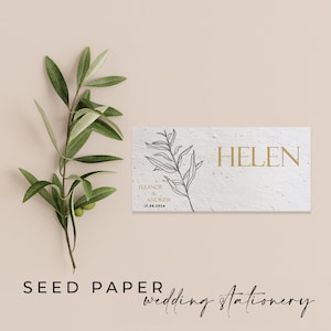 PAPIER DE GRAINES À PLANTER - Cartes de place de mariage en papier de semences biodégradables et à planter pour une journée spéciale respectueuse de l'environnement et durable - Lignes simples