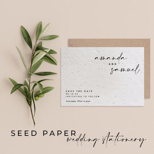 Carta PLANTABLE SEEDED Save the Date biglietto d'invito, inviti di nozze sostenibili, carta di semi biodegradabile ecologica -Love is in the Air