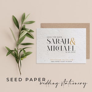 Papel PLANTÁVEL Cartão de convite Save the Date, convites de casamento sustentáveis, papel de semente biodegradável ecológico - Renee