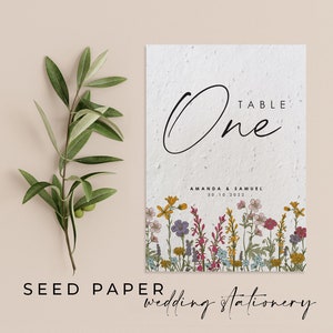 PAPIER DE GRAINES PLANTABLES - Numéros de table de mariage en papier de graines écologiques et plantables pour célébrer votre journée spéciale - Fleurs sauvages