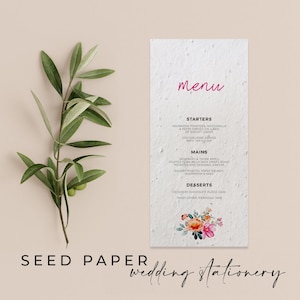 PAPEL CON SEMILLA PLANTABLE - Un menú de boda de papel con semillas plantable ecológico y sostenible para un futuro verde - Bright Blooms