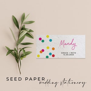 PAPIER DE GRAINES À PLANTER - Cartes de place de mariage en papier de semences biodégradables et à planter pour une journée spéciale respectueuse de l'environnement et durable - Dotty