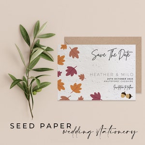 Papel PLANTÁVEL com sementes Cartão de convite Save the Date, convites de casamento sustentáveis, papel de sementes biodegradável ecológico - Falling For You