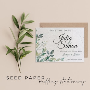 Carta PLANTABLE SEEDED Save the Date biglietto d'invito, Inviti di nozze sostenibili, Carta di semi biodegradabile ecologica - Greenery