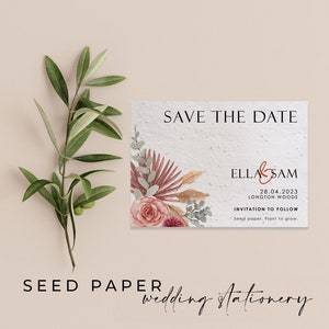 Papier ensemencé plantable Save the Date carte d’invitation, invitations de mariage durables, papier de graines biodégradable écologique -Blush