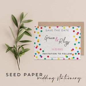 Carta SEMI PIANTABILE Biglietto d'invito Save the Date, inviti di nozze sostenibili, carta di semi biodegradabile ecologica -Dotty About You