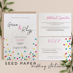 TARJETA DE SEMILLAS DE BODAS Invitaciones de boda de papel con semillas ecológicas, plantables y hechas a mano para un futuro alegre y sostenible-Dotty About You