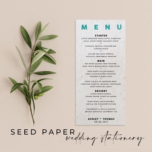 CARTA DA SEMI PIANTABILI - Un menu di nozze in carta da semi piantabili ecologico e sostenibile per un futuro verde - Stampa tipografica