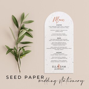 PAPEL CON SEMILLAS PLANTABLES - Un menú de boda de papel con semillas plantable ecológico y sostenible para un futuro verde - Rubor