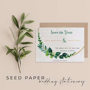 Carta PLANTABLE SEEDED Biglietto d'invito Save the Date, Inviti matrimonio sostenibili, Carta semi biodegradabile ecologica - Fogliame