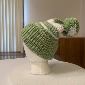 Hand-Knitted Stocking Hat with a Yarn Pom-Pom.