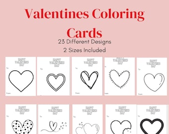 Valentines Day Coloring Cards for Kids, Printable Valentines (PDF Pattern)