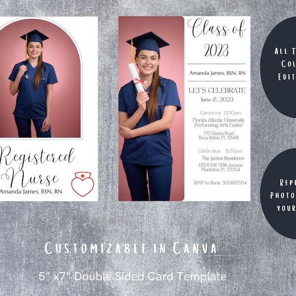 Nursing School Graduation Announcement & Invitation Template I Instant Download, Editable Template, Printable