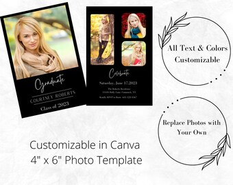 Photo Graduation Invitation, Personalized Announcement, 4x6 (Canva Template)