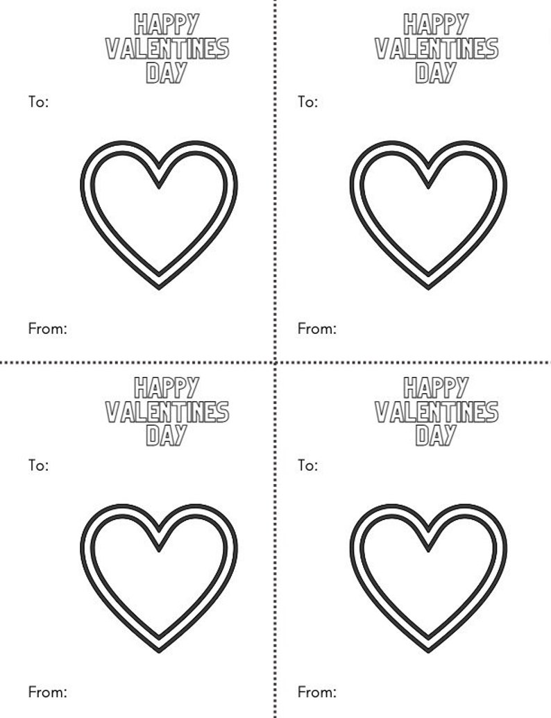 Valentines Day Coloring Cards, Printable Valentines Day Cards Etsy