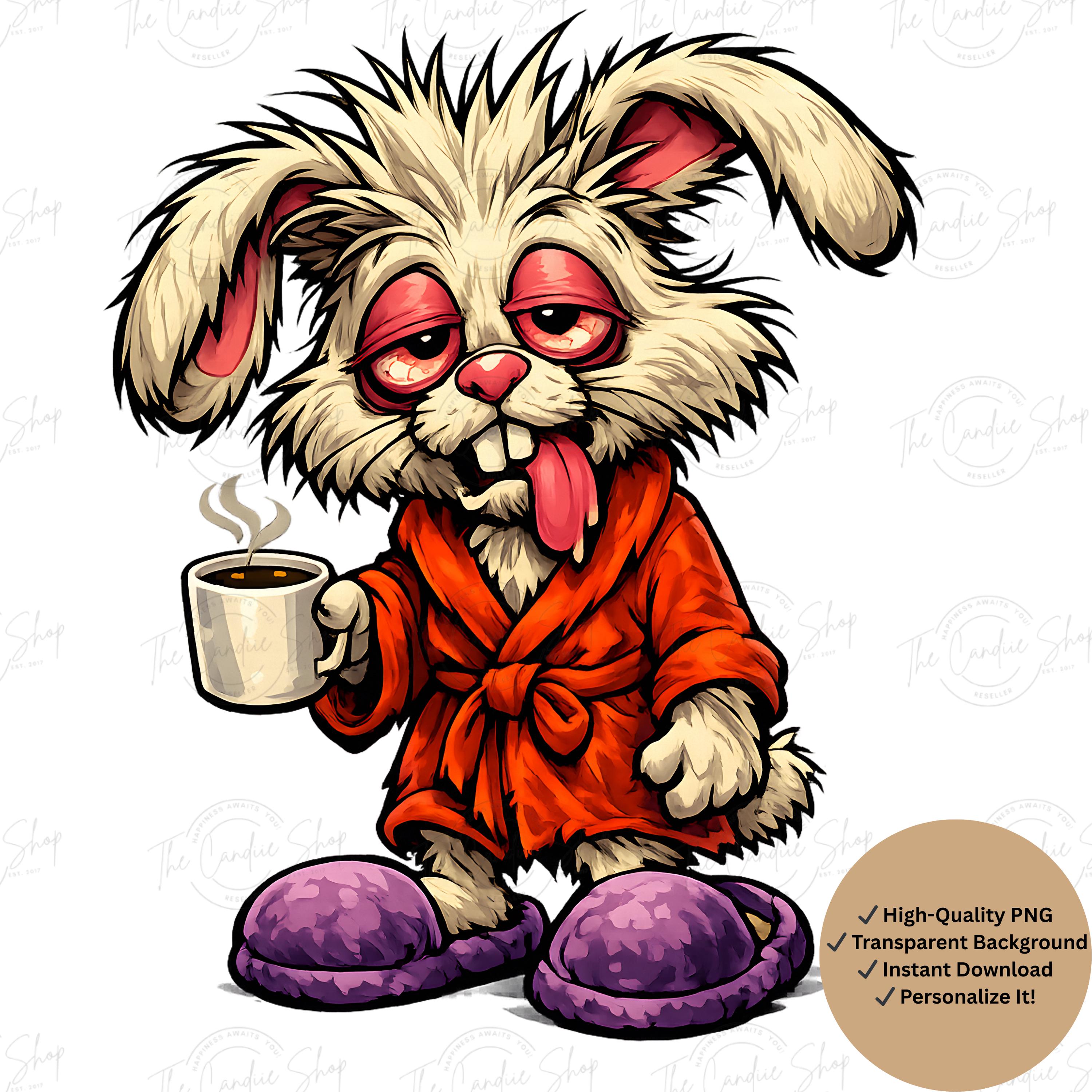 Easter PNG, Sleepy Bunny Coffee PNG, Funny Cartoon Rabbit Clipart ...
