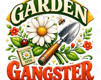 Imagen PNG de un gánster de jardín retro, diseño de jardinero floral (descarga digital)