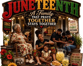 Juneteenth Family PNG, Una familia reza junta, Diseño de herencia afroamericana
