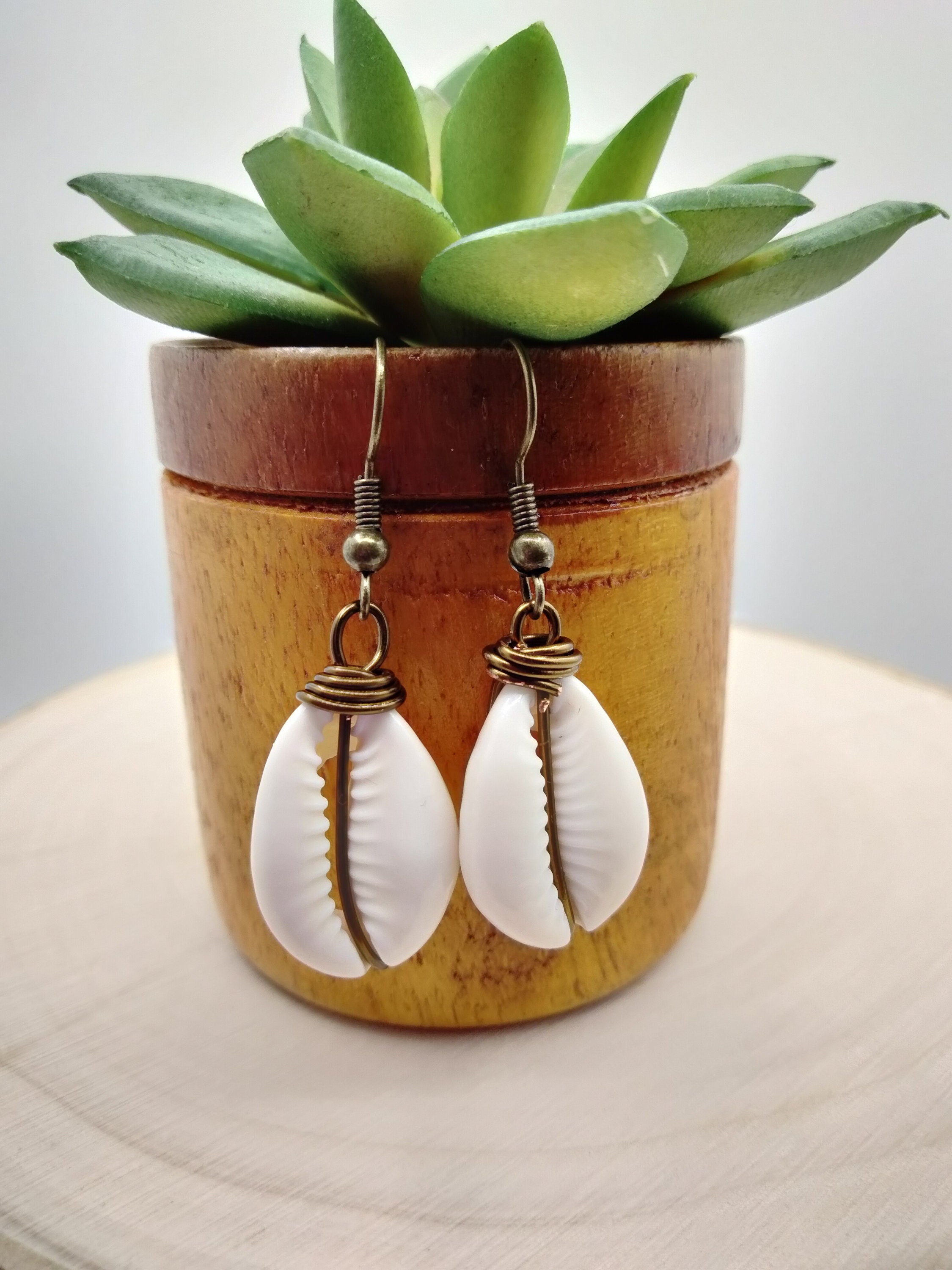 Shell Earrings Cowrie Shell With Wire Wrap Handmade Jewelry - Etsy