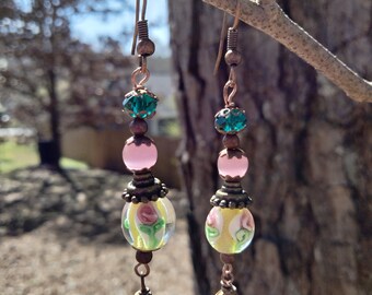 Bohemian Earrings Vintage Style Dangle Glass Beads