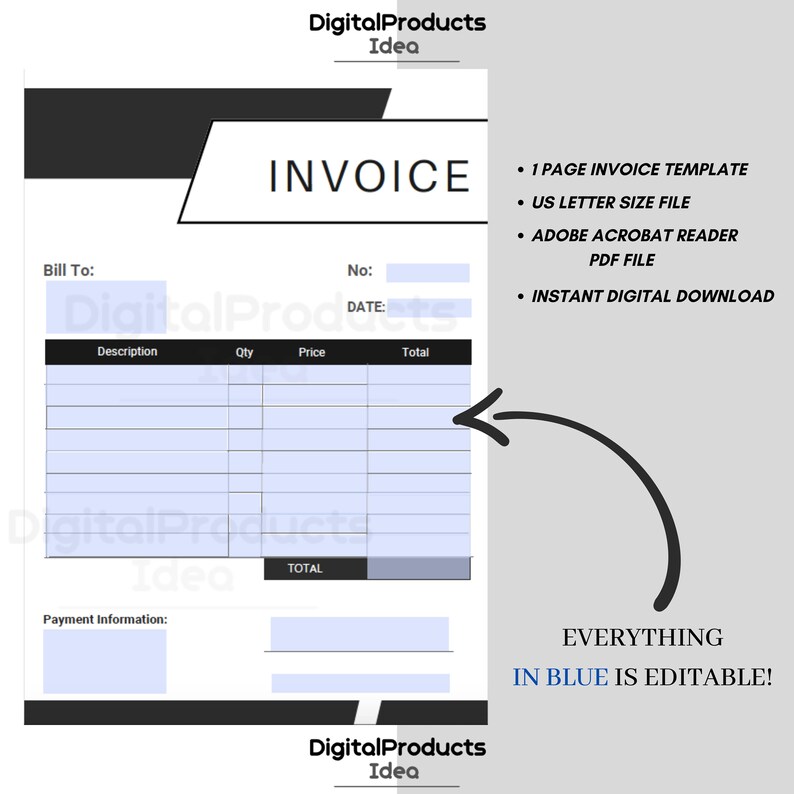 Printable Invoice Template for Small Business, Invoice Template Pdf ...