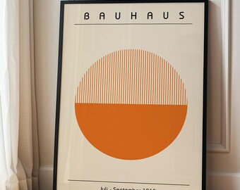 Orange Bauhaus Print, Vintage Textured Circular Art, Mid Century Modern Wall Art, Geometric Abstract Shape on Beige Background, Home Decor