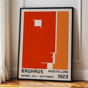 Bauhaus-poster met geometrisch gezicht | Oranjetinten | Abstracte minimalistische kunst | Digitale download