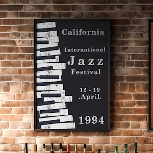 Black & White Jazz Festival Print, Vintage Jazz Fest Poster, California Music Fest Print, Retro Music Fest Printable, Piano Keyboard Poster