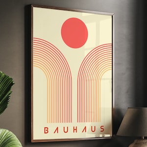 Bauhaus Red Sun Poster Digital Download, Geometric Abstract Art Print, Minimalist Mid Century Modern Wall Art, Retro Bauhaus Inspired Decor