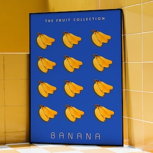 Banana Wall Art, Minimalist Fruit Collection Poster, Modern Kitchen Decor, Food-Themed Digital Download, Banana Illustration for Home, Cafe