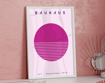 Modern Pink Bauhaus Print, Vibrant Abstract Geometric Poster, Exhibition Print, Mid Century Modern Printable, Vintage Abstract Color Art