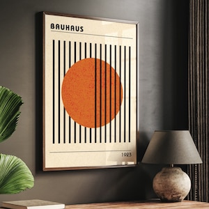 Bauhaus Geometrische Wandkunst, Abstraktes Poster, Vintage Orange druckbare, Strukturierte Mid Century Modern Print, Kreis und Linien Illustration