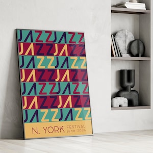 Jazz festival wall art, Retro music poster,  Vintage colorful print, Pop culture printable illustration, New York 2006,  2000&#39;s design