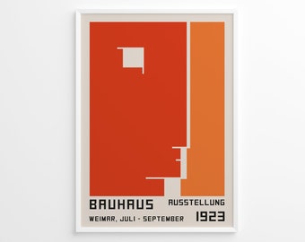 Orange Bauhaus Exhibition Poster, Square Face Printable, Abstract Geometric Print, Ausstellung Weimar Juli - Sept 1923, Digital Download