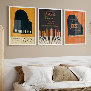 Colorful Music Festival Prints, Jazz Posters Set of 3, Piano Printables, Vintage Music Posters Set, Retro Posters Bundle, Jazz Fest Wall Art
