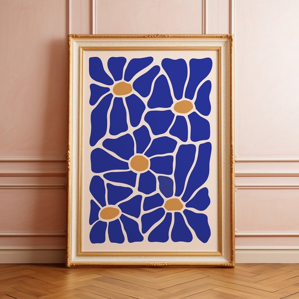 Botanical Print, Blue Abstract Flower poster, Contemporary Color Print, Flowers Printable, Bohemian Wall Art, Matisse  Cut Outs Home Decor