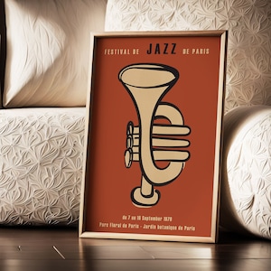 Jazz Print, Paris Music Festival Poster, Trumpet Jazz Wall Art, Vintage Printable, Retro Color Print, Jazz Fest Printable, Digital Download