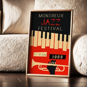 Jazz Print, Montreux Jazz Festival Poster, Vintage Music Print 1969, Retro Colors Jazz Music Wall Art,  Jazz Fest Printable, Cool Posters