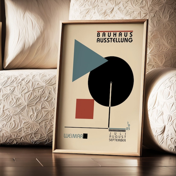 Classic Bauhaus Print, Mid Century Modern Poster, Vintage Abstract Geometric Print, Retro Exhibition Printable, Minimalist Shapes Wall Art