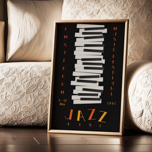 Piano Jazz Festival Poster,  Piano Wall Art, Amsterdam Music Fest Print, Black Background Print, Musician Art, Sleek and Stylish design